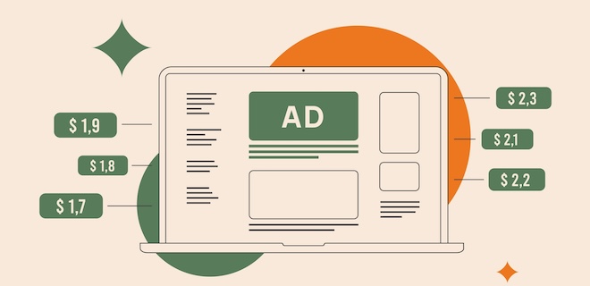 Prebid - header bidding technology enhances programmatic advertising monetization. Boost transparency and maximizes revenue for ads publishers. Outline isolated vector illustration on white background